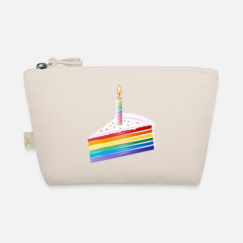 Stück Regenbogen Kuchen mit Geburtstagskerze Bio-Täschchen