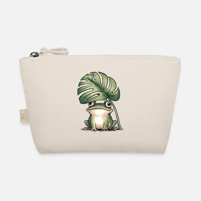 Cute frog under big monstera leaf Organic Pouch