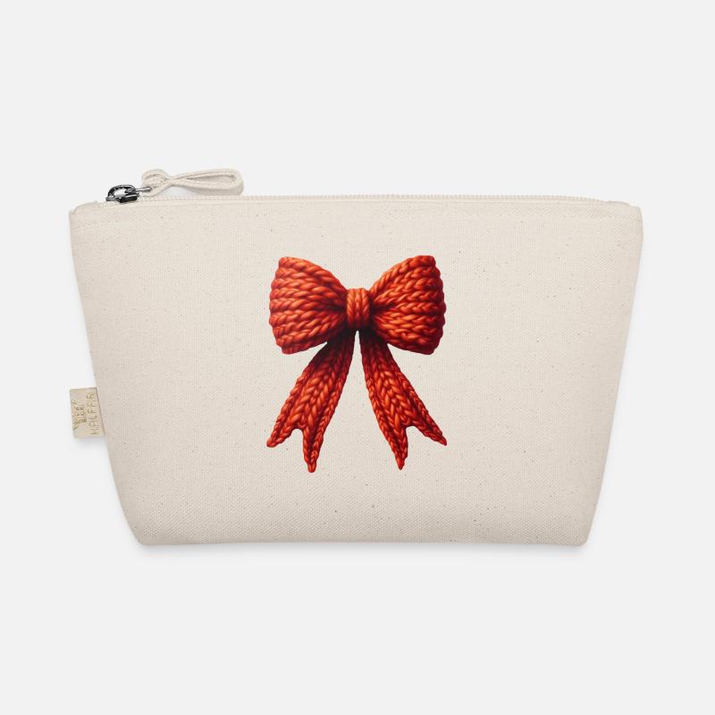 Knitted red wool mesh, red bow Organic Pouch