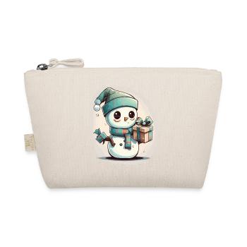 Festive Delight: Cartoon Snowman with a Gift - Organic Pouch - nature - Front