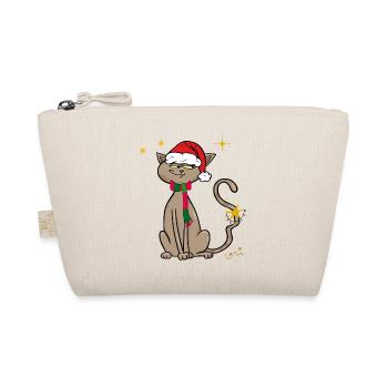 Cat with Santa Hat, Ugly Christmas - Organic Pouch - nature - Front