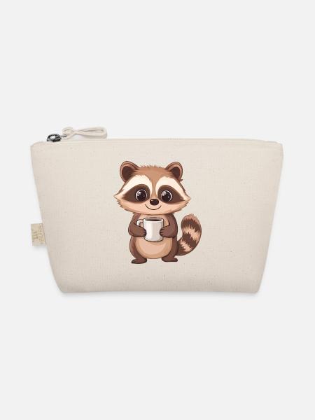 Mignon raton laveur tenant une tasse à café - Design adorable - Trousse biologique - nature - Devant