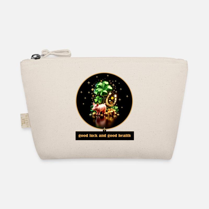 Glücksschwein mit Shamrock und Münzen - Bio-Täschchen - Natur