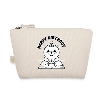 Birthday Bear having cake - Happy Birthday Design - Organic Pouch - nature - Front