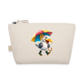 Playful Seagull Character with Umbrella - Organic Pouch - nature - Front