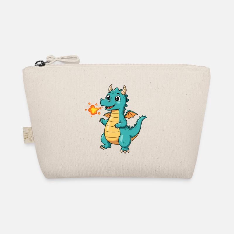 Dino Cartoon Drache mit Feuer - Bio-Täschchen - Natur