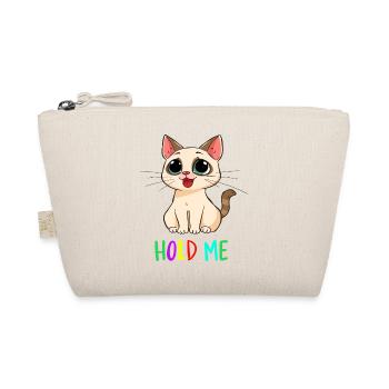 Cute Cartoon Cat “Hold Me” – Funny Kawaii Pet Desi - Organic Pouch - nature - Front