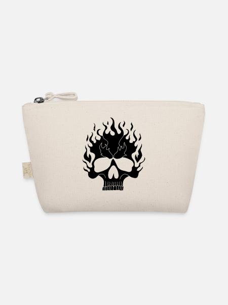 Black Flaming Skull - Organic Pouch - nature - Front