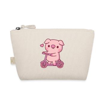 Cute Pig Playing On Kick Scooter - Organic Pouch - nature - Front