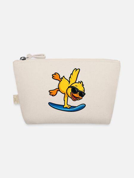 coole Ente Surfer am Strand für Kinder Wassersport - Bio-Täschchen - Natur