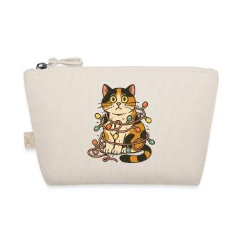 Whimsical Calico Cat with Festive Lights - Organic Pouch - nature - Front
