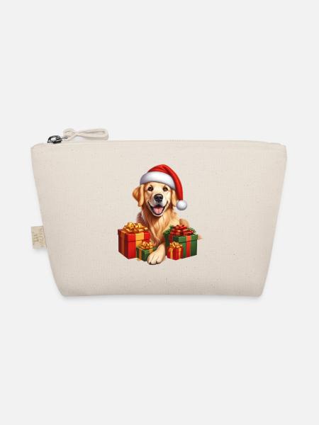 Weihnachtshund mit Geschenken - Bio-Täschchen - Natur - Vorne
