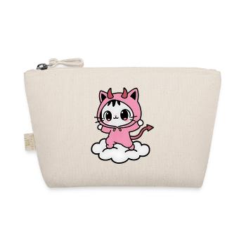 Kawaii Pink Demon Cat on a Cloud - Organic Pouch - nature - Front