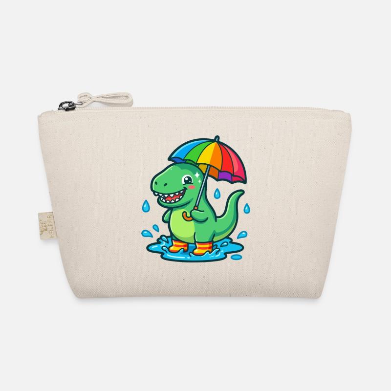 Dino mit buntem Regenbogenschirm - Bio-Täschchen - Natur