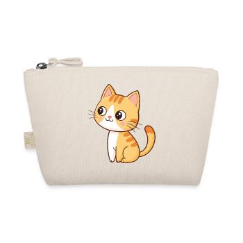 Chaton orange kawaii assis au sourire malicieux - Trousse biologique - nature - Devant