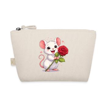 Cute Mouse with Rose – Valentine's Day Motif Full of Love - Organic Pouch - nature - Front