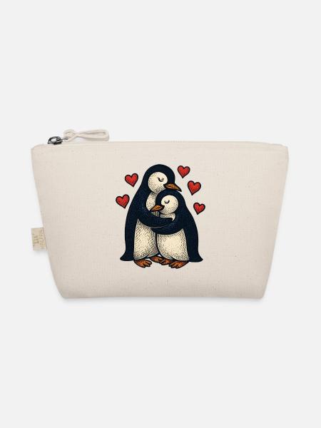 Penguin couple hugging with hearts - Organic Pouch - nature - Front