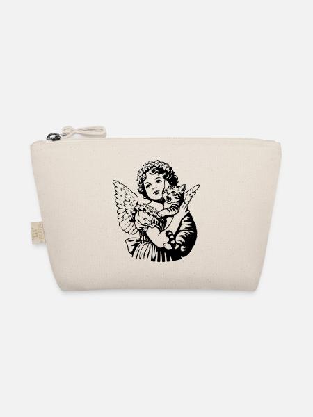 Engel mit Katze – Cherub Vintage Illustration - Bio-Täschchen - Natur - Vorne
