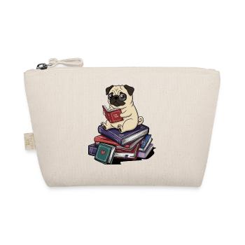 Bookworm Pug Dog Reading Books Art - Organic Pouch - nature - Front