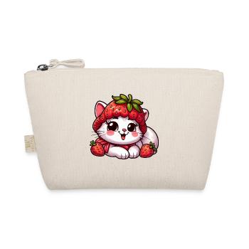 Cute Cat Strawberry Whimsical Hat Fruity Summer - Organic Pouch - nature - Front