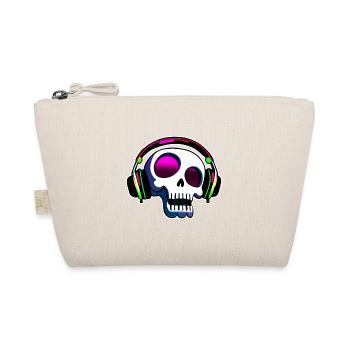 Crazy Skull with Headphones Art - Organic Pouch - nature - Front