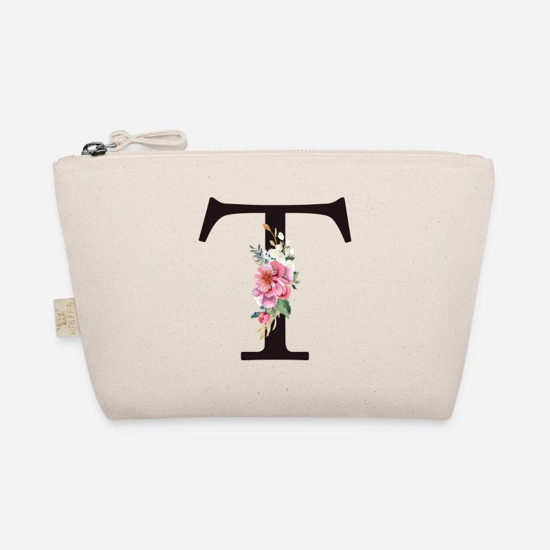 Personalisierbar Monogramm T Floral Rosa Weiß Bio-Täschchen