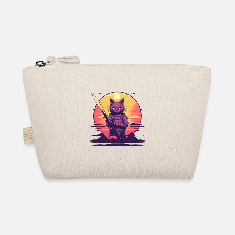 Synthwave samouraï Cat coucher de soleil Trousse biologique