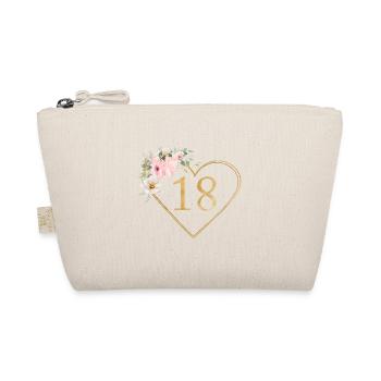 Zahl 18, Herz-Blumen-Design, personalisierbar - Bio-Täschchen - Natur - Vorne