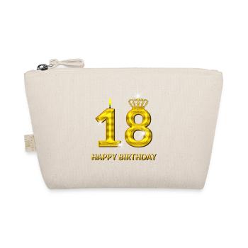 18 - Happy Birthday - Geburtstag - Zahl Gold - Bio-Täschchen - Natur - Vorne