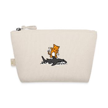 Cat Riding A Shark Funny Cartoon Surfing Graphic - Organic Pouch - nature - Front