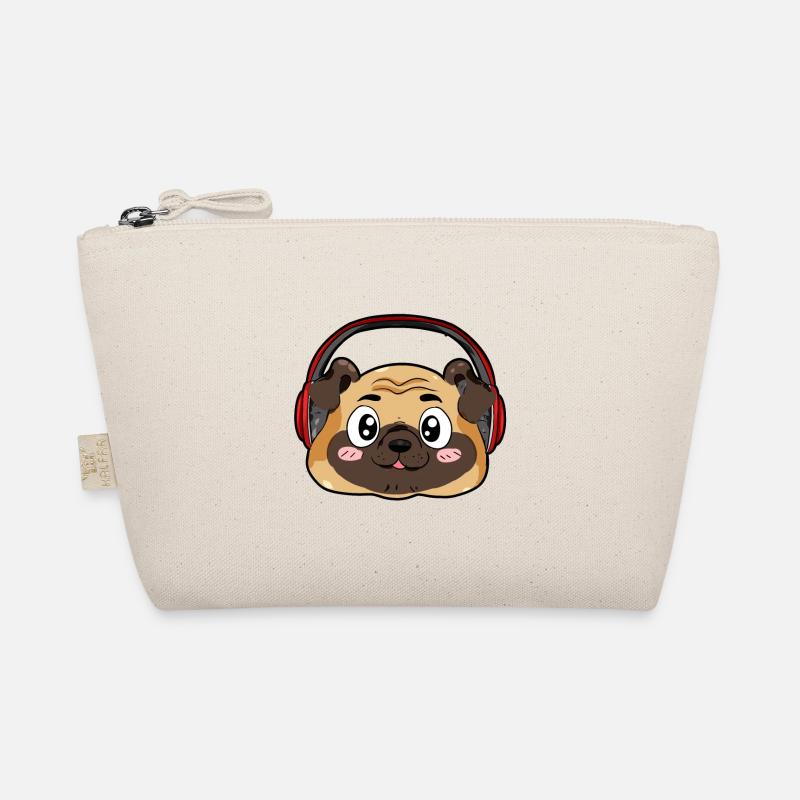 Mops mit Kopfhörer Bio-Täschchen