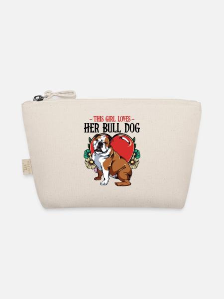 Bulldog mit Herz und Blumen - Bio-Täschchen - Natur