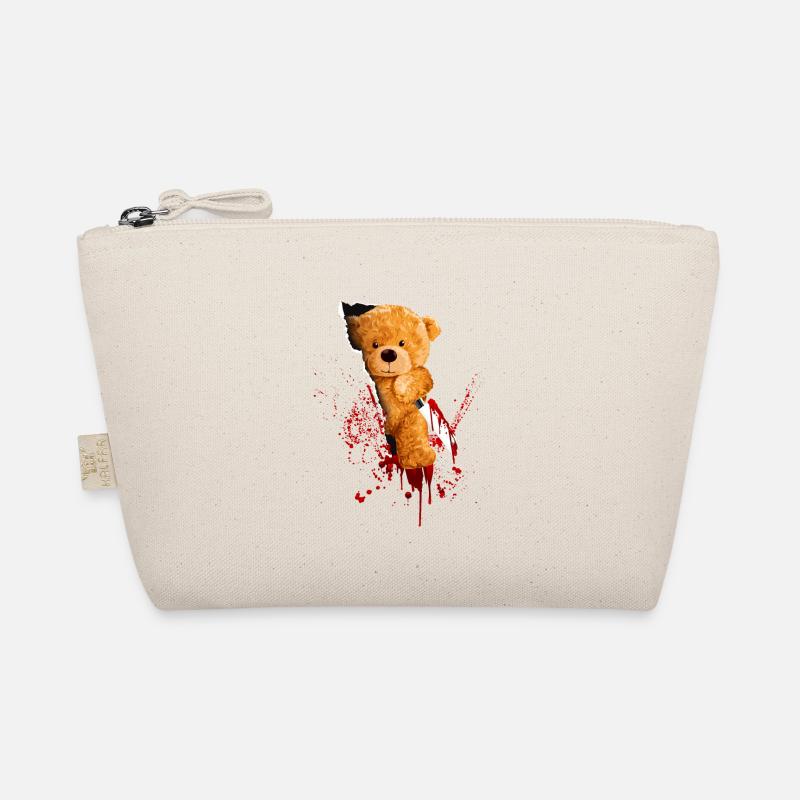 Horror Teddybär schneidet mit Messer durch Shirt - Bio-Täschchen - Natur