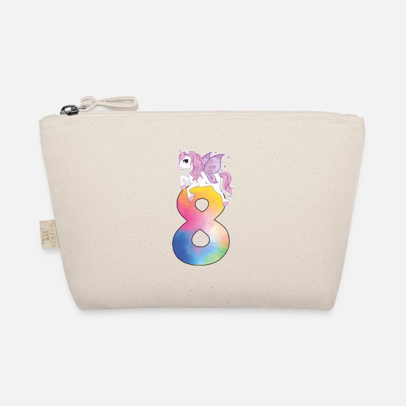 Einhorn mit Regenbogenzahl 8. Geburtstag - Bio-Täschchen - Natur
