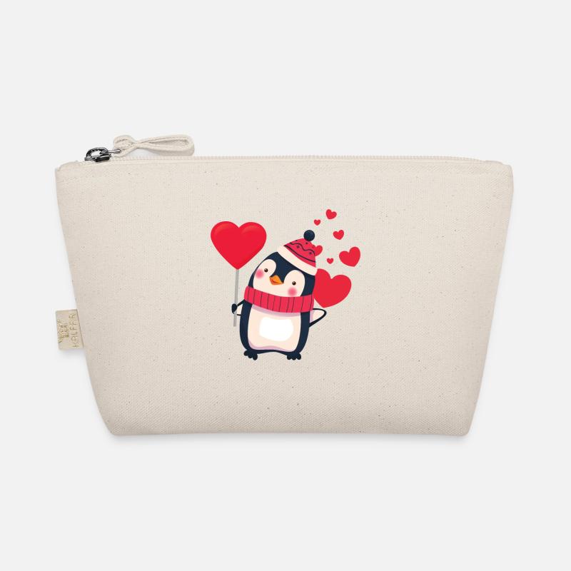 Süsser Pinguin mit Herzen feiert die Liebe - Bio-Täschchen - Natur