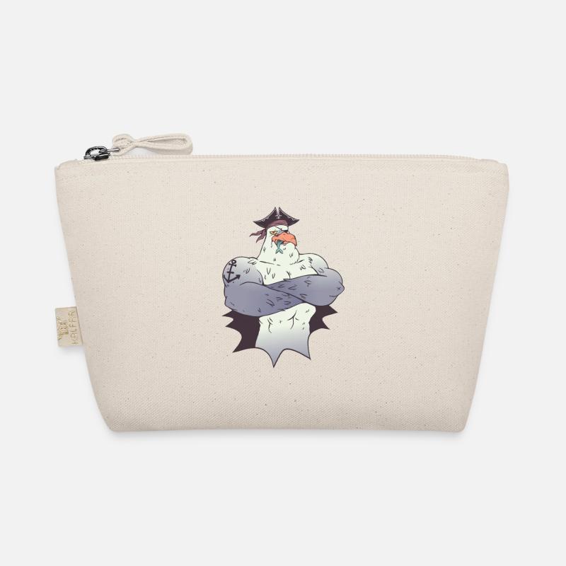 Seagull pirate eating a fish with anchor tattoo Organic Pouch