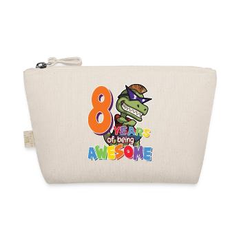 8th Birthday Gift For Boys, Dino Dinosaur, 8 Years - Organic Pouch - nature - Front