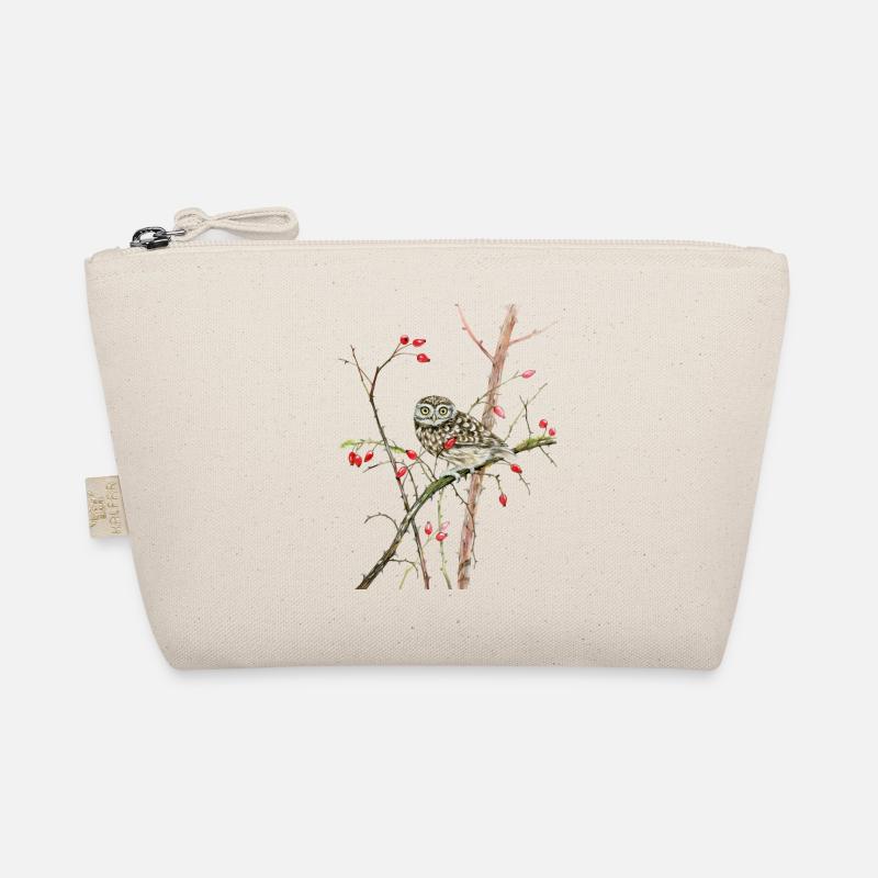 Liebevoll handgemalt Steinkauz auf Zweig - Bio-Täschchen - Natur