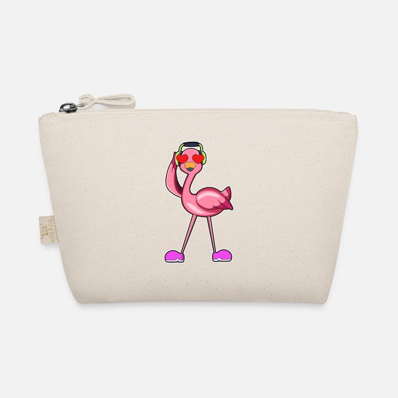 Flamingo mit Kopfhörer & Herzen Bio-Täschchen