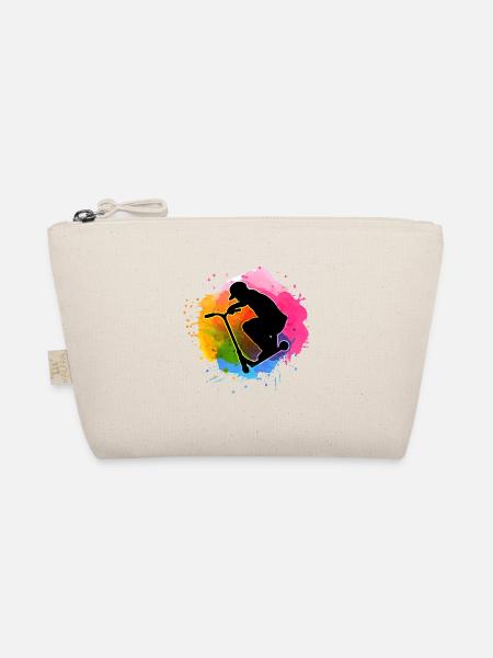 Colorful Watercolor Stuntscooter Stunt Roller - Organic Pouch - nature - Front