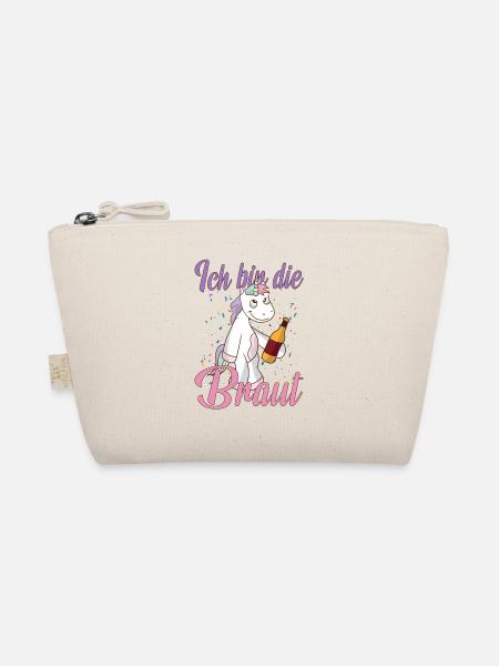 Ich bin die Braut Einhorn Fan Brautjungfern Spruch - Bio-Täschchen - Natur - Vorne