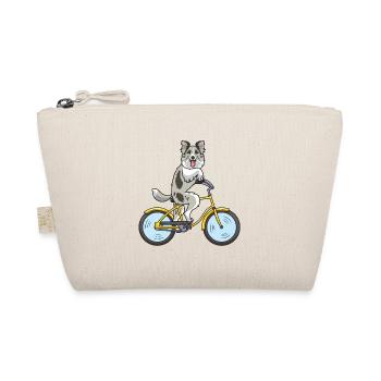 Border Collie Hund auf einem Fahrrad - Bio-Täschchen - Natur - Vorne