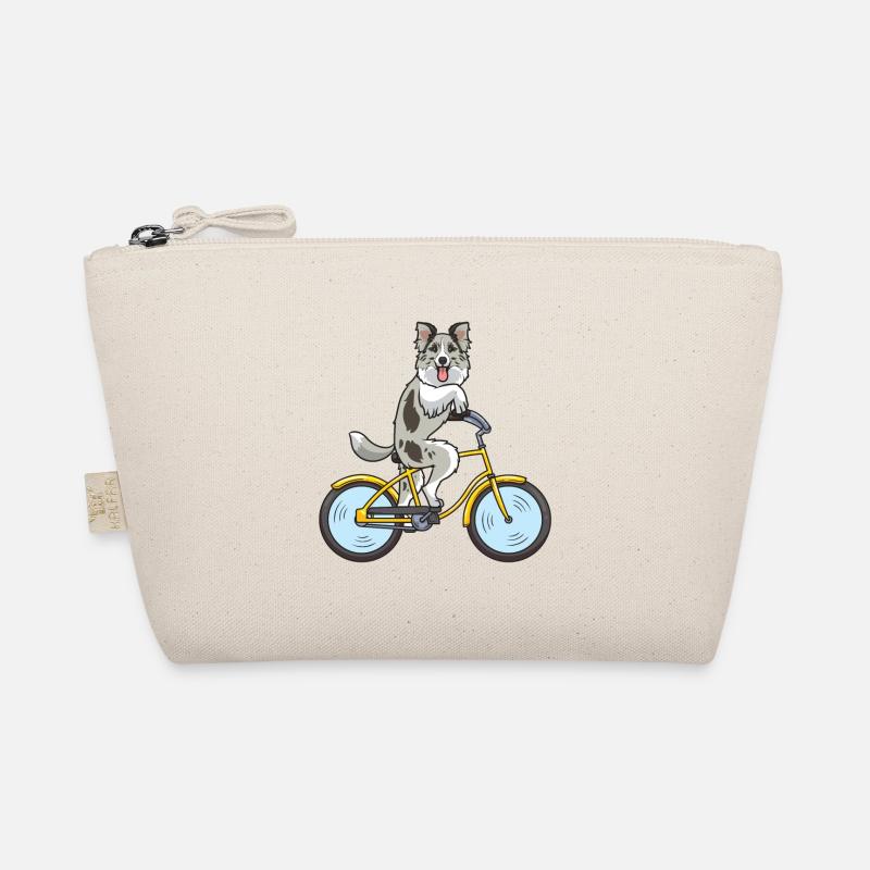 Border Collie Hund auf einem Fahrrad - Bio-Täschchen - Natur