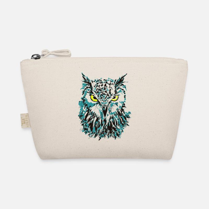 Owl Drawing - Blue Owl with Shining Eyes Organic Pouch