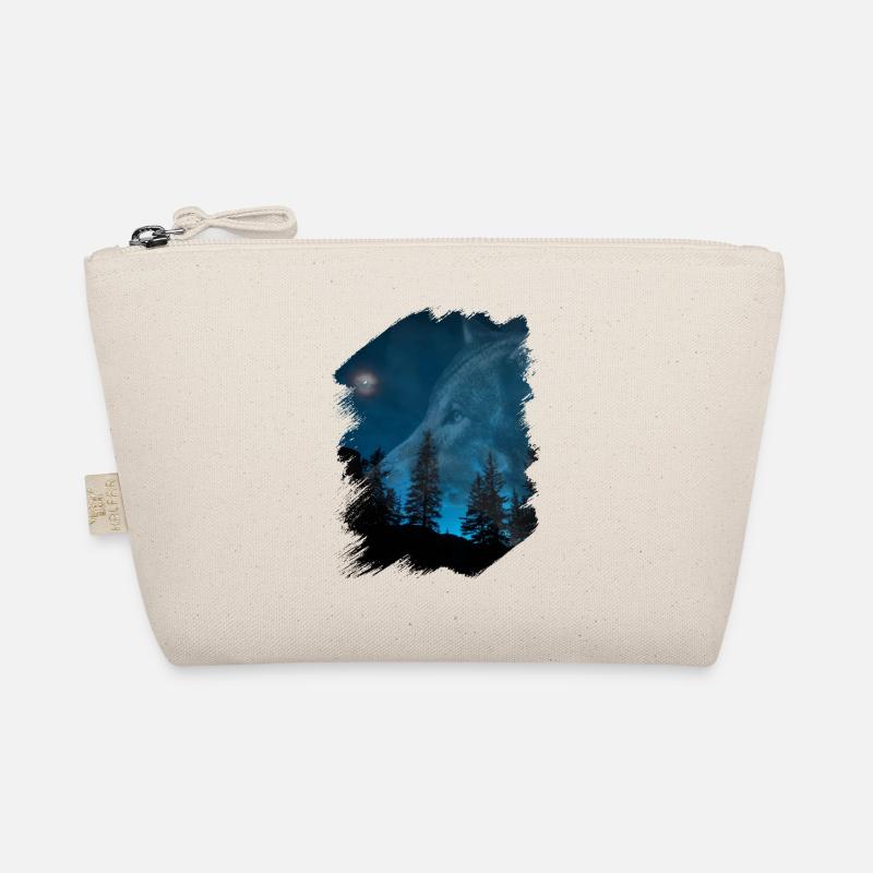 Wolf Mond Wald Brush Stroke Dunkel - Bio-Täschchen - Natur