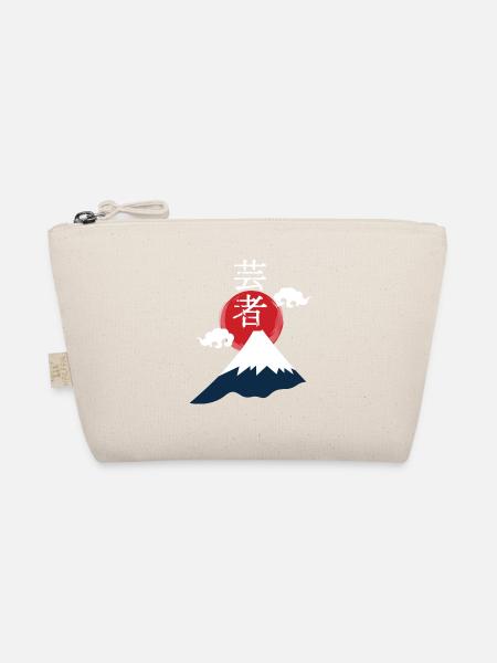 Geisha über Fuji: Rotes Sonnenmotiv - Bio-Täschchen - Natur