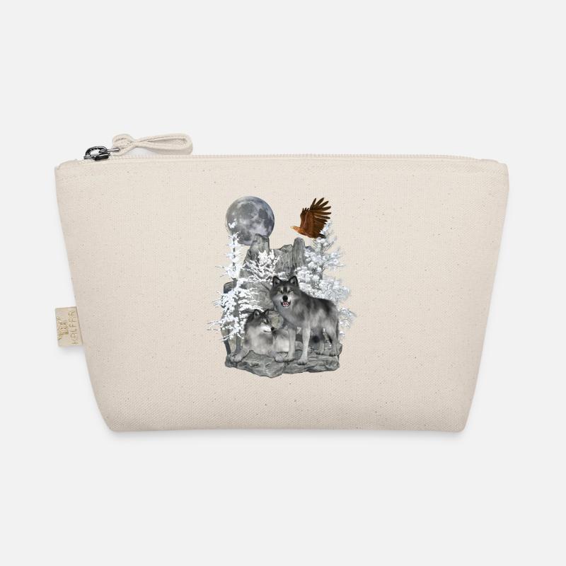 Wolves on rocks with eagle and moon Organic Pouch