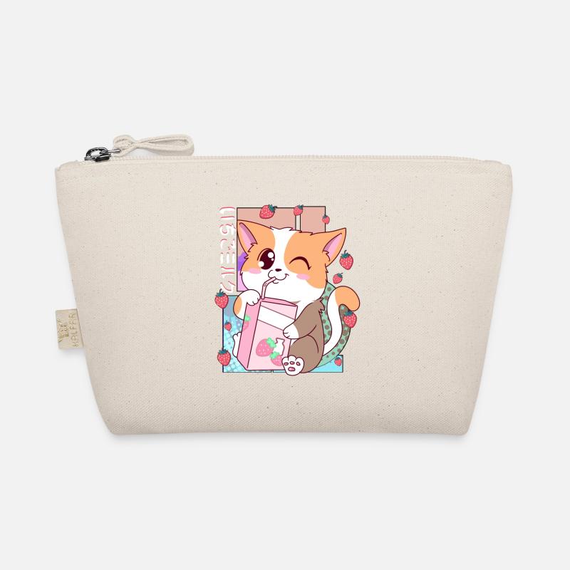 Cute Japanese Kawaii Cat Strawberry Milk Shake Nek Organic Pouch