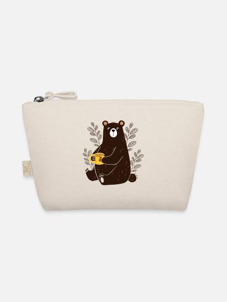 Süßer lustiger Bär mit Tee Kaffee Tasse Cartoon - Bio-Täschchen - Natur