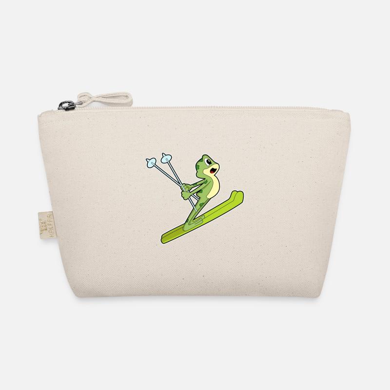 Frosch als Skispringer mit Ski Bio-Täschchen